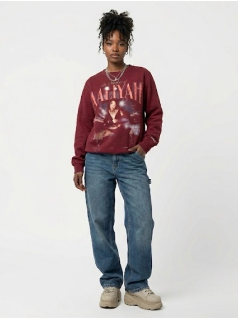 Aaliyah Memorial Graphic Maroon Crewneck